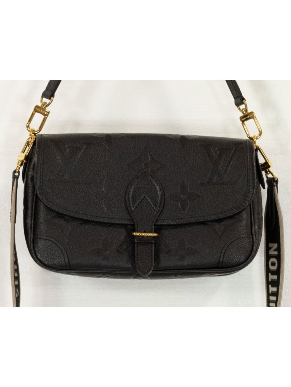 $2950 Louis Vuitton “Diane” Black Embossed Monogram Shoulder Bag w/Gold Hardware - Picture 6 of 11